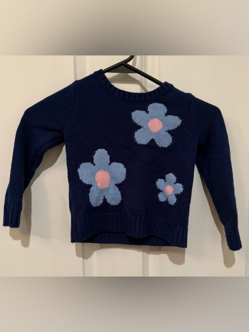 Design History Navy Blue Sweater With Flower Design